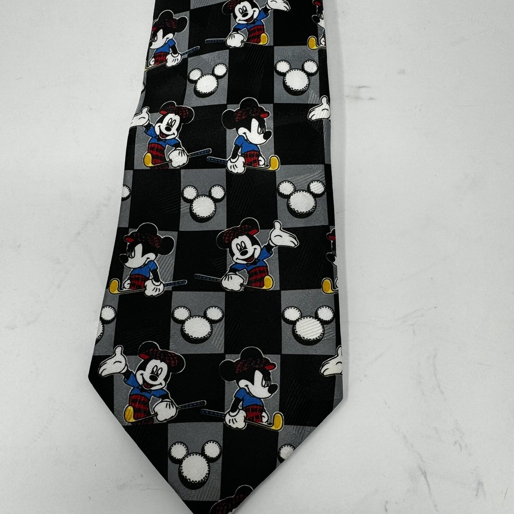 Disney Mickey Unlimited Men Tie Golf Mickey Mouse Checkered Vintage Necktie 90s